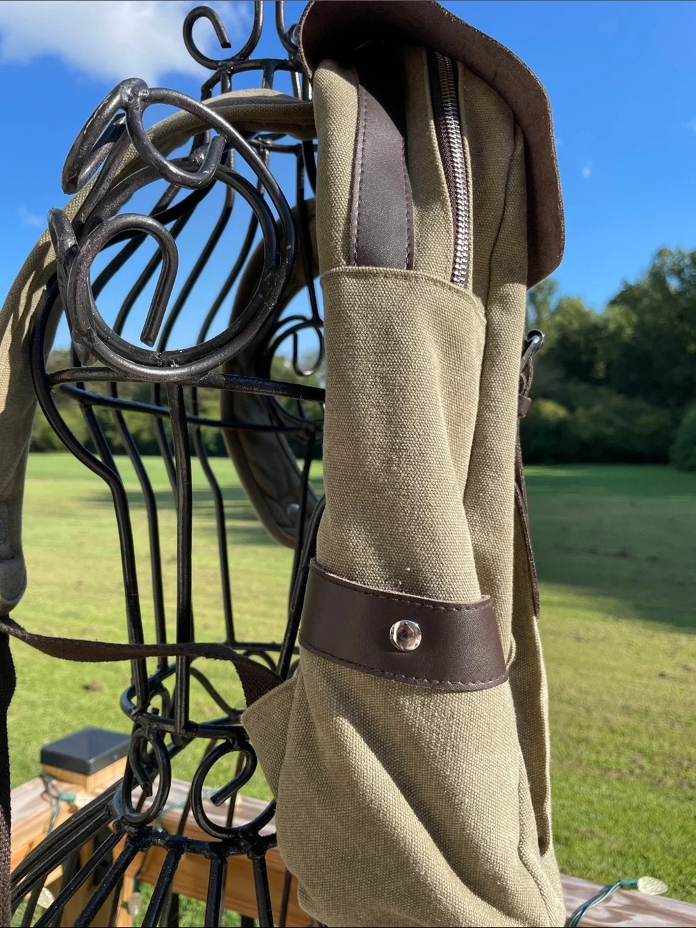 Canvas and Leather Men’s Backpack in Khaki and Dark Brown